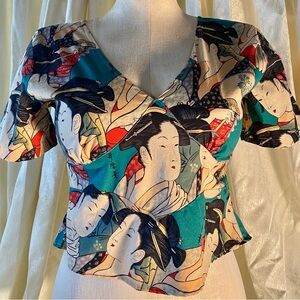 e.c. Star Crop Top Japanese Ukiyo-e Geisha Print ** retro, artistic, streetwear